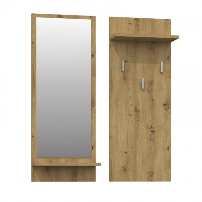 Onlywood Attaccapanni da muro in legno OPAL color Rovere Chiaro 85 x 15 x  82 h cm - Con specchio - Onlywood