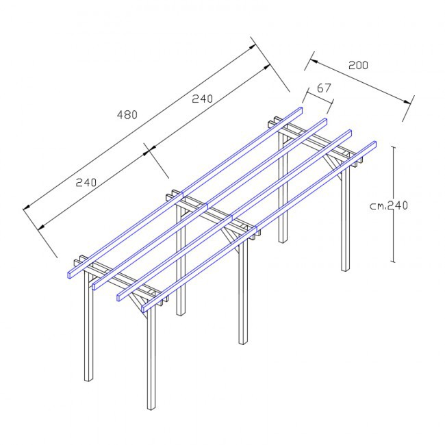 Onlywood Pergola autoportante STANDARD 480 x 200 cm in Legno Trattato -  Portata 90 Kg - ANCHE SU MISURA - Onlywood