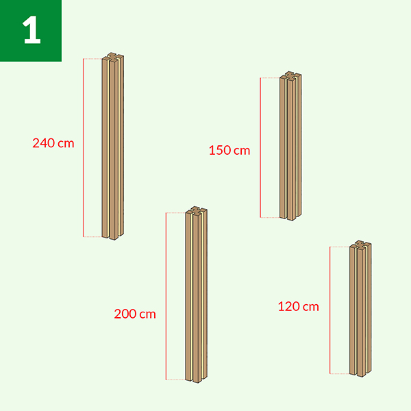 Onlywood Frangivista Fai da te in Legno di Pino autoclavato - PERNO  VERTICALE ad incastro - Altezza 150 - Onlywood